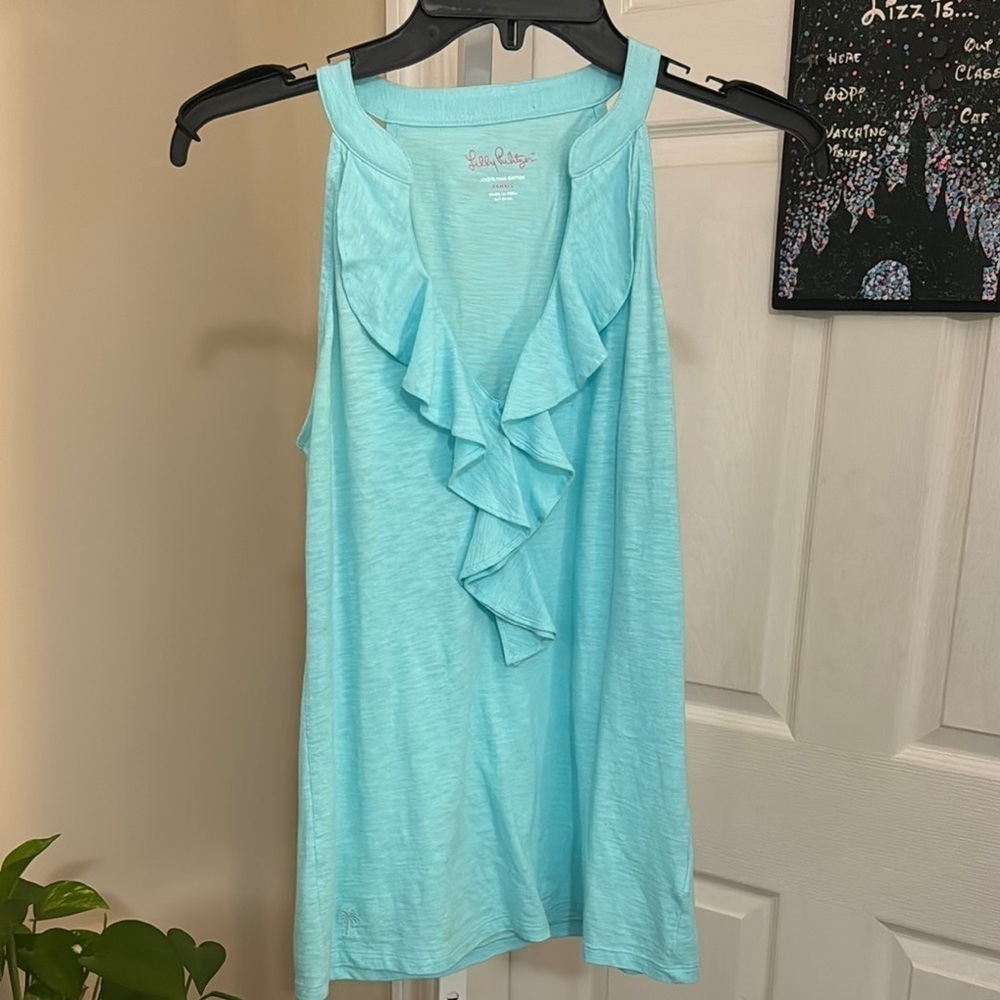 Lilly Pulitzer Aqua Blue Ruffled Sleeveless Top